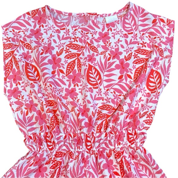 Zara Girls Floral Romper 11/12 Pink Red Tropical Print Elastic Waist - Picture 2 of 5